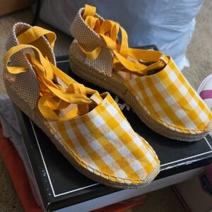 Yellow Gingham Espadrille Flats
